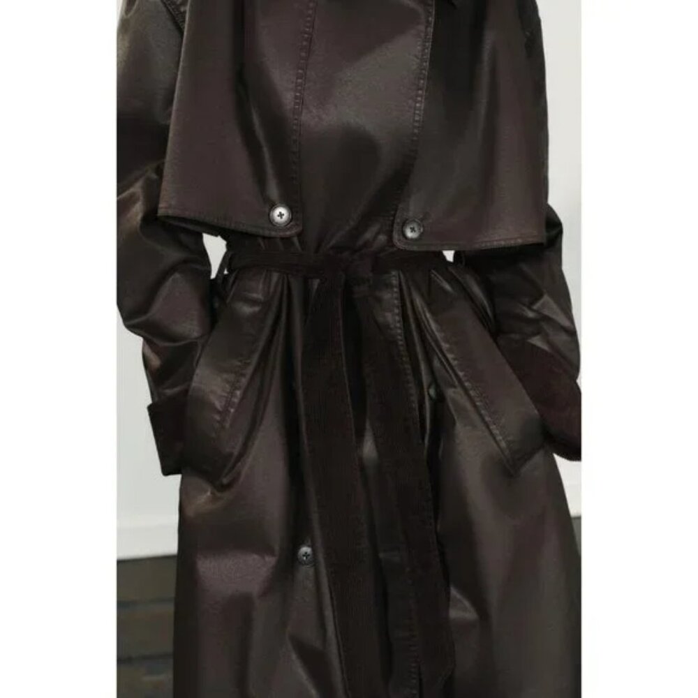 ZARA LONG WAXED TRENCH COAT WITH CORDUROY CUFFS - Picture 7 of 10